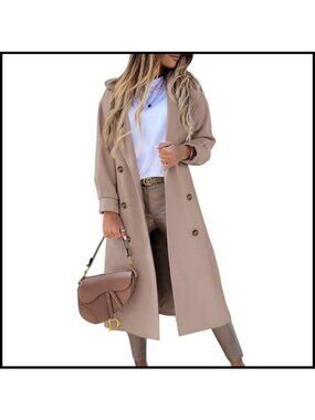 Wool Blend Pea Coat Notched Lapel Double Breasted Long Winter Coat
